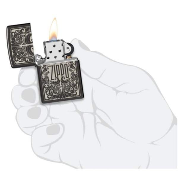 Zippo Logo Filigree Design High Polish Black - Imagen 4
