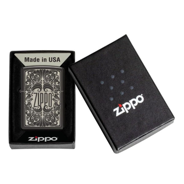Zippo Logo Filigree Design High Polish Black - Imagen 5